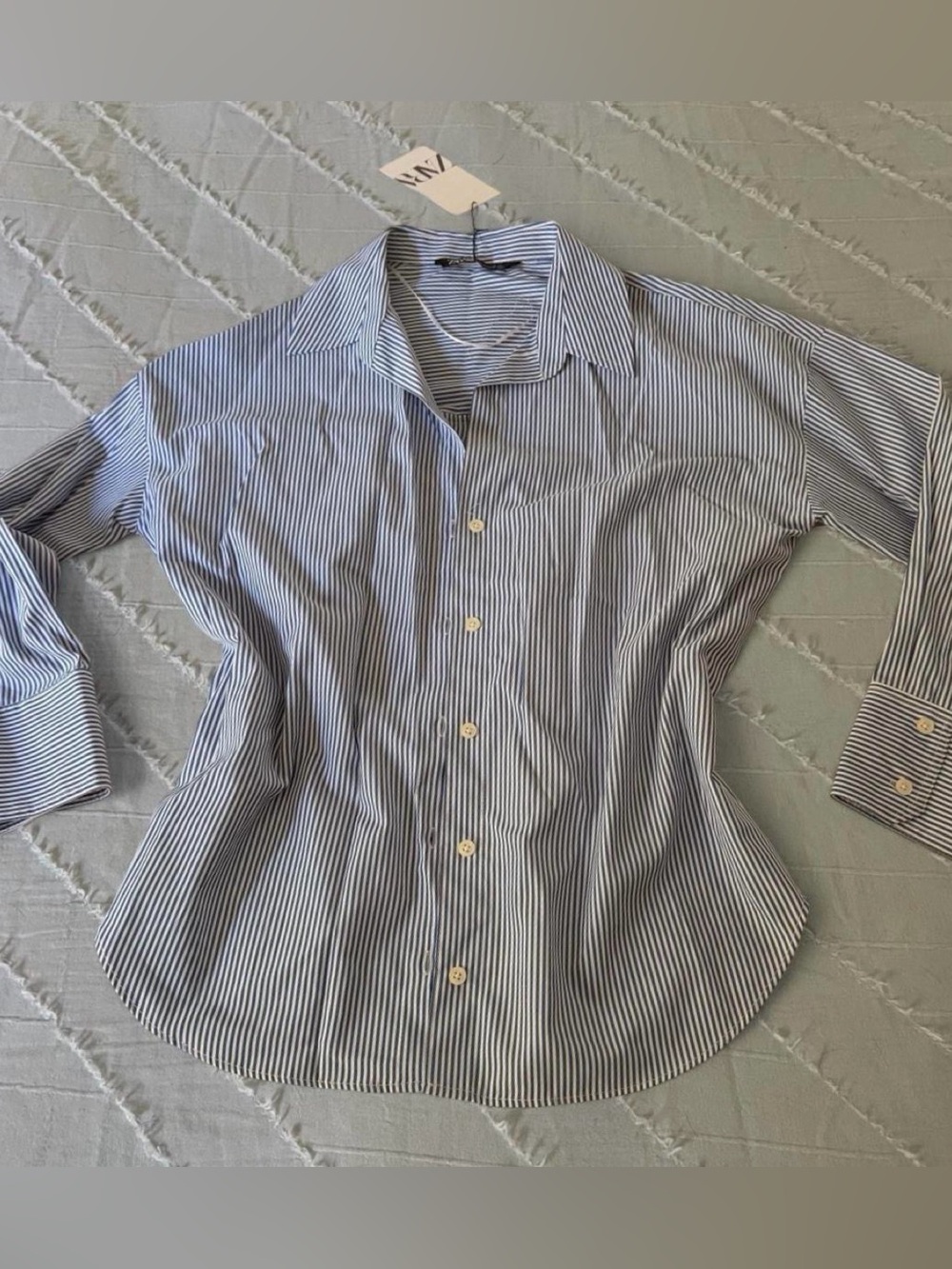 ๐ ZARA โข Blue + White Striped Oversized Button Down Shirt
